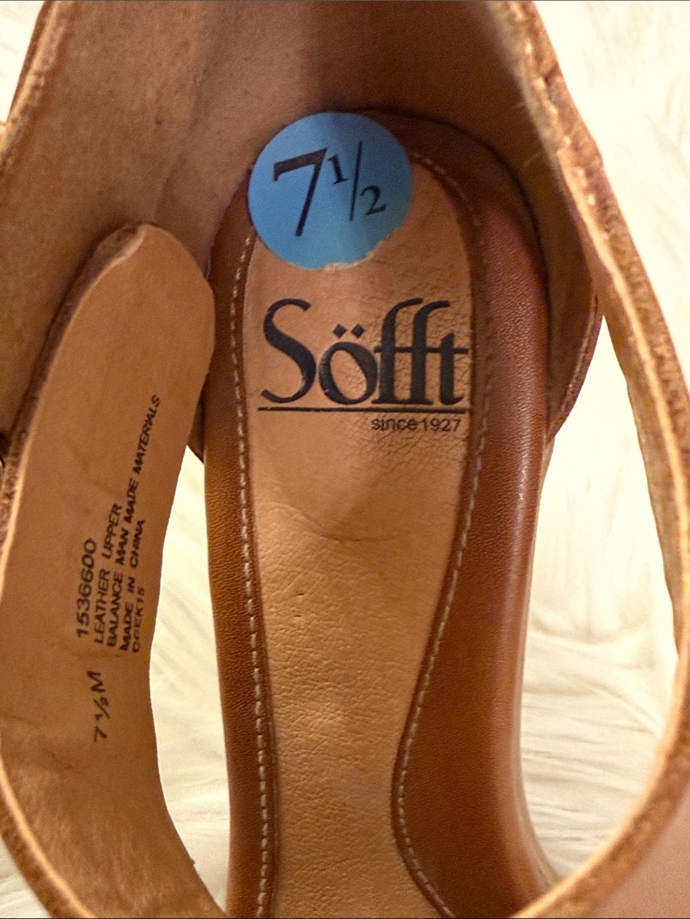 Sofft Cognac Tan Peep-Toe Leather Heels with Ankle Buckle - Picture 5 of 6